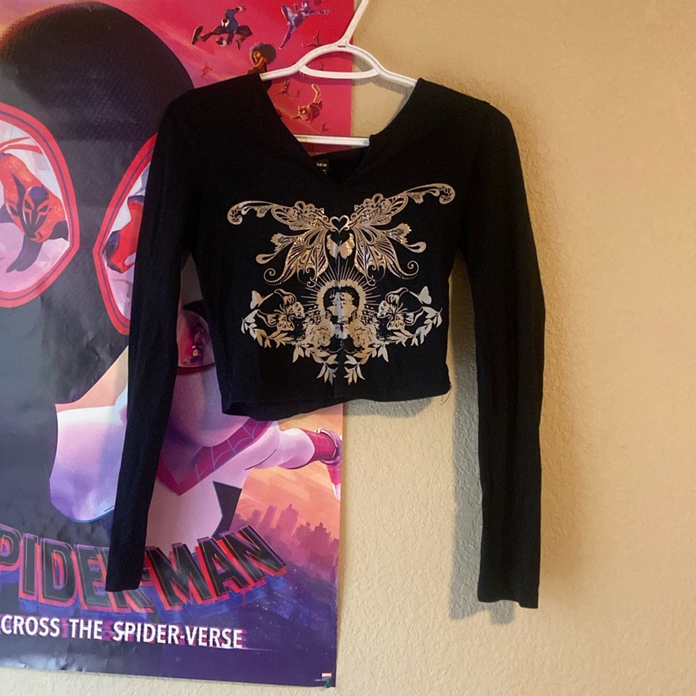 Black long sleeved grunge crop top (large)